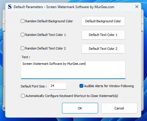 Screenshot displaying Software Screen for Configurable Watermark Parameters