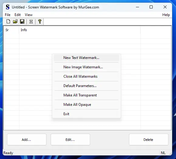 Screenshot of Screen Watermark Software with Right Click Menu