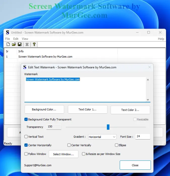 Screenshot of Screen Watermark Software with Gradient Colored Text Watermark